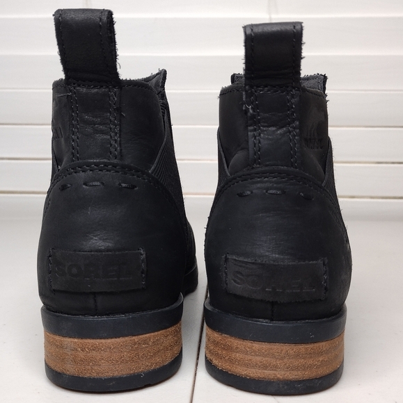 Sorel Emelie Black Leather Waterproof Chelsea Casual Ankle Boots Sz 6 - Picture 12 of 13
